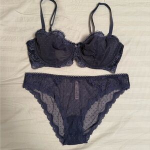 Victoria's Secret Dream Angels Navy Lace Bra Set